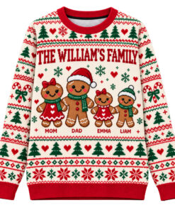 Custom Name Gingerbread Family Christmas 2026 Ugly Sweater for Family