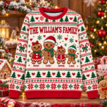 Custom Name Gingerbread Family Christmas 2026 Ugly Sweater for Family