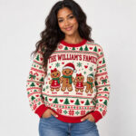 Custom Name Gingerbread Family Christmas 2026 Ugly Sweater for Family