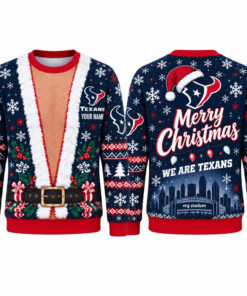 Custom Name Houston Texans Merry Christmas We Are Texas 2026 Ugly Sweater