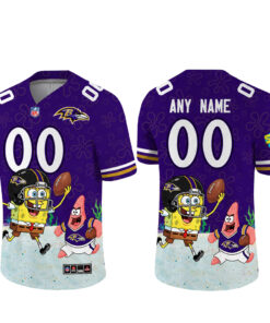 Custom Name and Number Baltimore Ravens x SpongeBob SquarePants 2026 Football Jersey