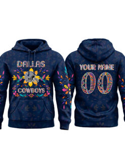 Custom Name and Number Dallas Cowboys 2026 Hispanic Heritage Month Navy Graphic Hoodie for Football Fans