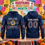 Custom Name and Number Dallas Cowboys 2026 Hispanic Heritage Month Navy Graphic Hoodie for Football Fans