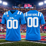 Custom Name and Number Ole Miss Rebels Powder Blue 2026 Graphic Football Jersey for College Football Fans