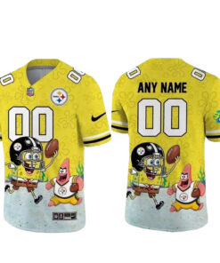 Custom Name and Number Pittsburgh Steelers x SpongeBob SquarePants 2026 Football Jersey