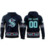 Custom Name and Number Seattle Kraken x Indigenous Peoples Night 2026 Navy Graphic Shirt for Hockey Fans