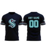 Custom Name and Number Seattle Kraken x Indigenous Peoples Night 2026 Navy Graphic Shirt for Hockey Fans
