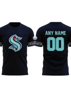 Custom Name and Number Seattle Kraken x Indigenous Peoples Night 2026 Navy Graphic Shirt for Hockey Fans