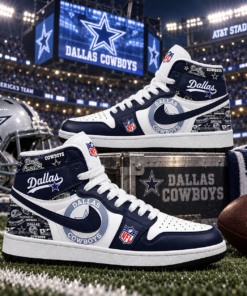 Dallas Cowboys Navy White Football Pride AJ1 High Top Shoes for Football Fans