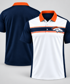 Denver Broncos Classic Team Stripe White Navy Orange Polo Shirt for Football Fans