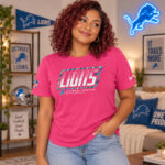 Detroit Lions 2026 Crucial Catch Graphic Pink Shirt for Football Fans