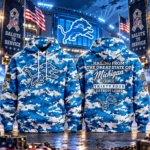 Detroit Lions Salute to Service 2026 Camo Blue Graphic Shirt for Football Fans