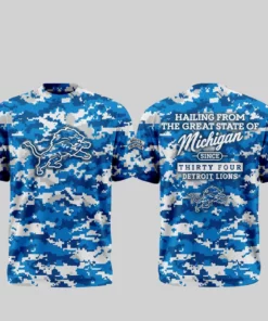 Detroit Lions Salute to Service 2026 Camo Blue Graphic Shirt for Football Fans