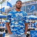 Detroit Lions Salute to Service 2026 Camo Blue Graphic Shirt for Football Fans