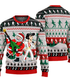 Elvis Presley And Santa Rockin’ Christmas Graphic Ugly Sweater for Music Fans