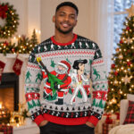 Elvis Presley And Santa Rockin’ Christmas Graphic Ugly Sweater for Music Fans