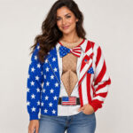 Funny American Flag Hairy Chest Tuxedo Ugly Christmas Sweater For Patriot Fans