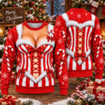Funny Candy Cane Corset Cleavage Ugly Christmas Sweater for Christmas Fans