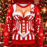 Funny Candy Cane Corset Cleavage Ugly Christmas Sweater for Christmas Fans
