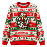 Funny Duck It’s Fine I’m Fine Everything Is Fine Christmas Ugly Sweater for Holiday Fans