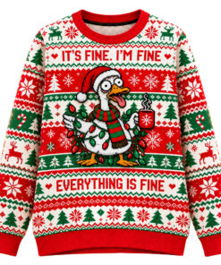 Funny Duck It’s Fine I’m Fine Everything Is Fine Christmas Ugly Sweater for Holiday Fans