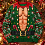 Funny Muscular Chest Elf Ugly Christmas Sweater