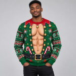 Funny Muscular Chest Elf Ugly Christmas Sweater