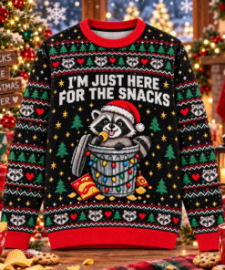 Funny Raccoon I'm Just Here For The Snacks Christmas Ugly Sweater for Holiday Fans