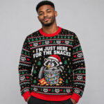 Funny Raccoon I’m Just Here For The Snacks Christmas Ugly Sweater for Holiday Fans