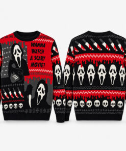Ghostface Wanna Watch A Scary Movie Halloween Ugly Sweater for Horror Movie Fans