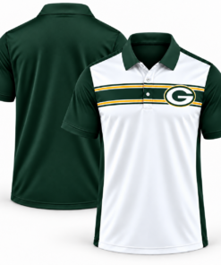 Green Bay Packers Classic Team Stripe White Dark Green Gold Polo Shirt for Football Fans