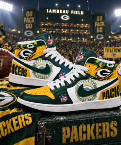 Green Bay Packers Green Gold Football Pride AJ1 High Top Shoes for Football Fans