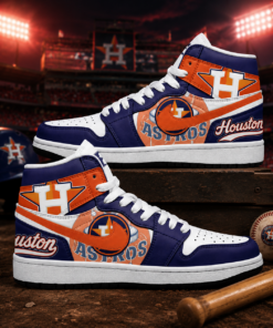 Houston Astros Navy Orange Baseball Pride AJ1 High Top Shoes for Baseball Fans