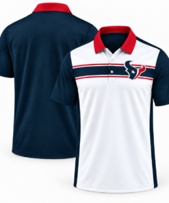 Houston Texans Classic Team Stripe White Navy Red Polo Shirt for Football Fans