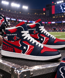 Houston Texans Navy Red Football Pride AJ1 High Top Shoes for Football Fans