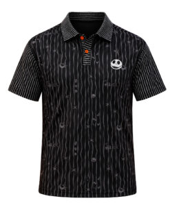 Jack Skellington Spooky Pinstripe Halloween 2026 Polo Shirt