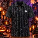 Jack Skellington Spooky Pinstripe Halloween 2026 Polo Shirt