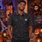 Jack Skellington Spooky Pinstripe Halloween 2026 Polo Shirt