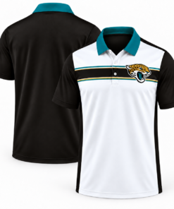 Jacksonville Jaguars Classic Team Stripe White Black Teal Polo Shirt for Football Fans
