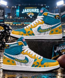 Jacksonville Jaguars Teal Gold Football Pride AJ1 High Top Shoes for Football Fans