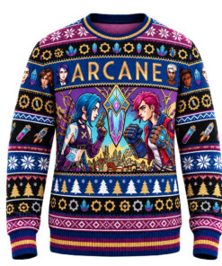 Jinx and Vi Crystal City Purple 2026 League Of Legends Christmas Arcane Ugly Sweater