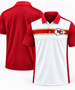 Kansas City Chiefs Classic Team Stripe White Red Gold Polo Shirt for Football Fans