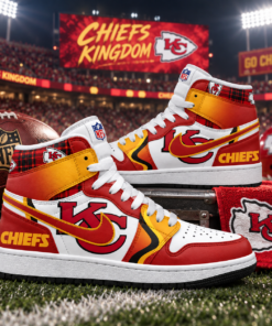 Kansas City Chiefs Red Gold Football Pride AJ1 High Top Shoes for Football Fans