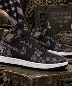 Las Vegas Raiders 2026 Salute to Service Black Camo AJ1 High Top Shoes