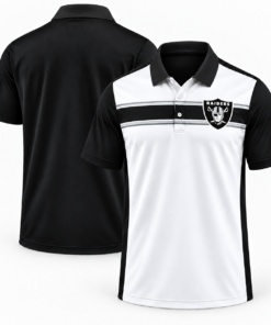 Las Vegas Raiders Classic Team Stripe White Black Silver Polo Shirt for Football Fans