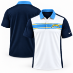 Los Angeles Chargers Classic Team Stripe White Navy Powder Blue Gold Polo Shirt for Football Fans