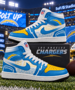 Los Angeles Chargers Powder Blue Gold Football Pride AJ1 High Top Shoes for Football Fans