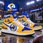 Los Angeles Rams Blue Gold Football Pride AJ1 High Top Shoes for Football Fans