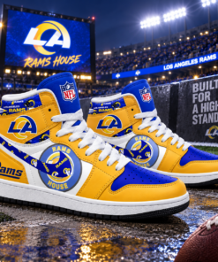 Los Angeles Rams Blue Gold Football Pride AJ1 High Top Shoes for Football Fans