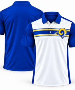 Los Angeles Rams Classic Team Stripe White Royal Blue Gold Polo Shirt for Football Fans